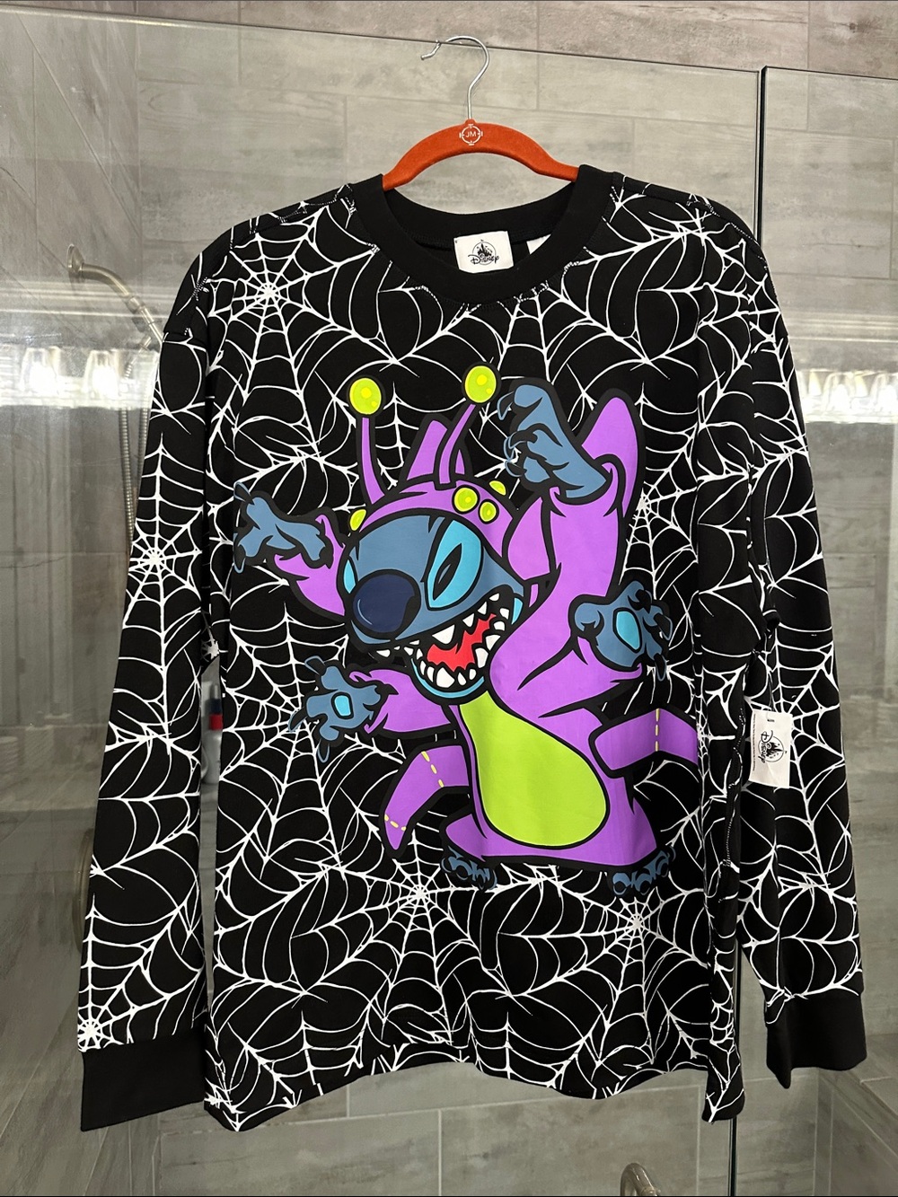 NEW Black Spiderweb Graphic Sweatshirt with Purple Alien Stitch